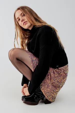 Ribbed roll neck jumper in black