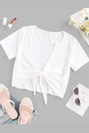 Ribbed Tie Front Top