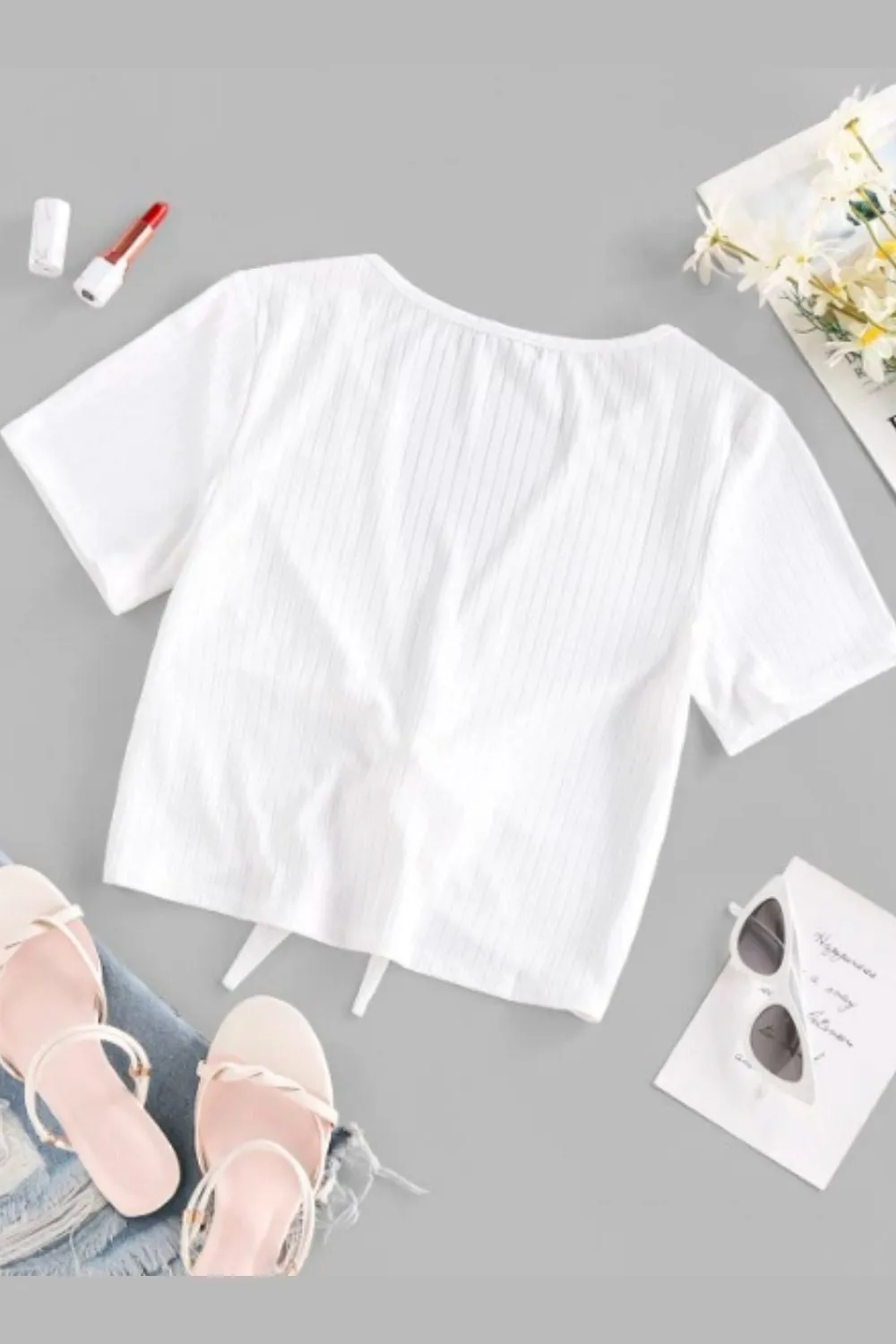 Ribbed Tie Front Top