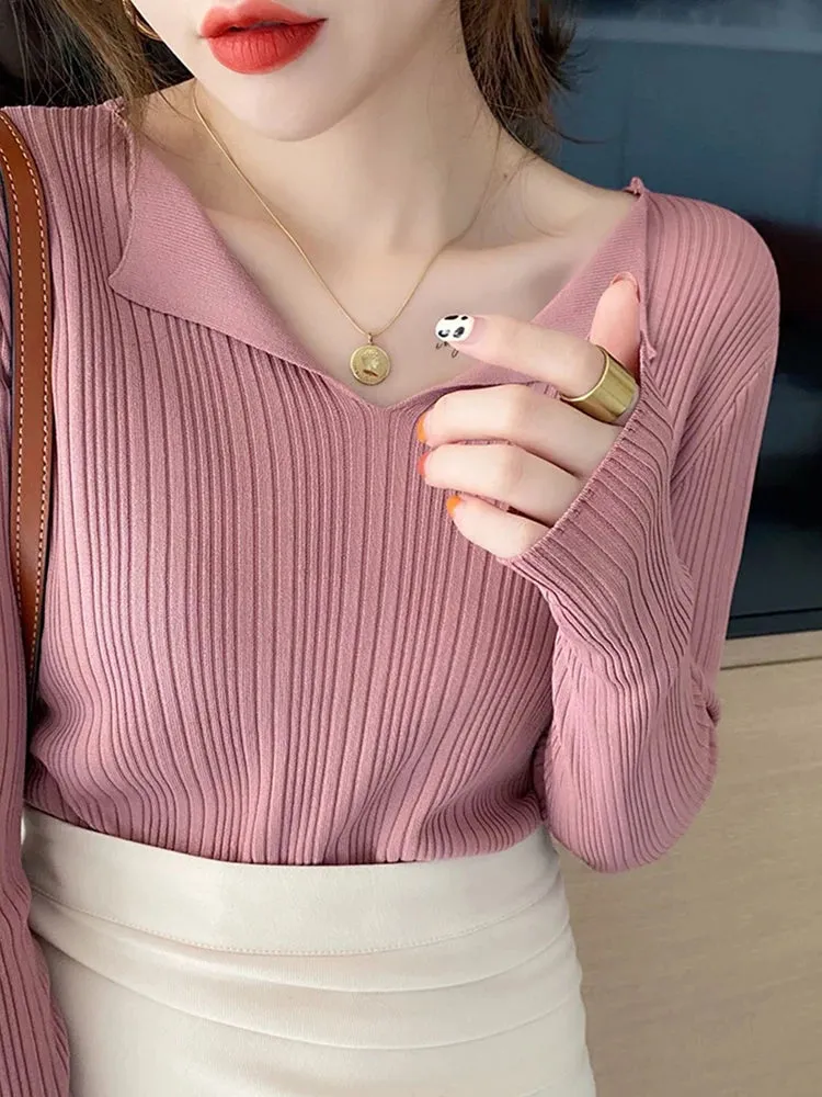 Ribbed V-neck Sweater
