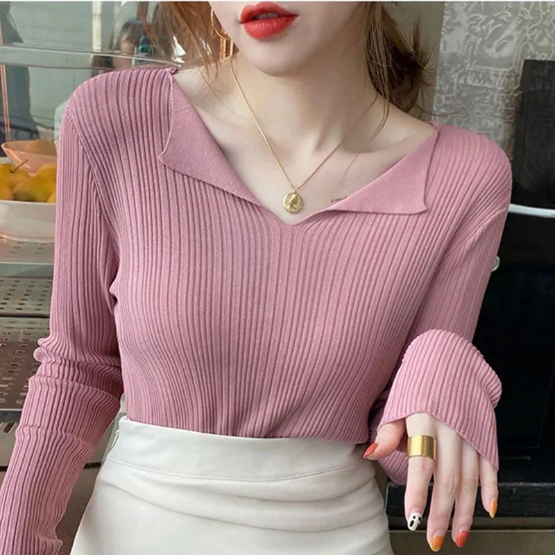 Ribbed V-neck Sweater