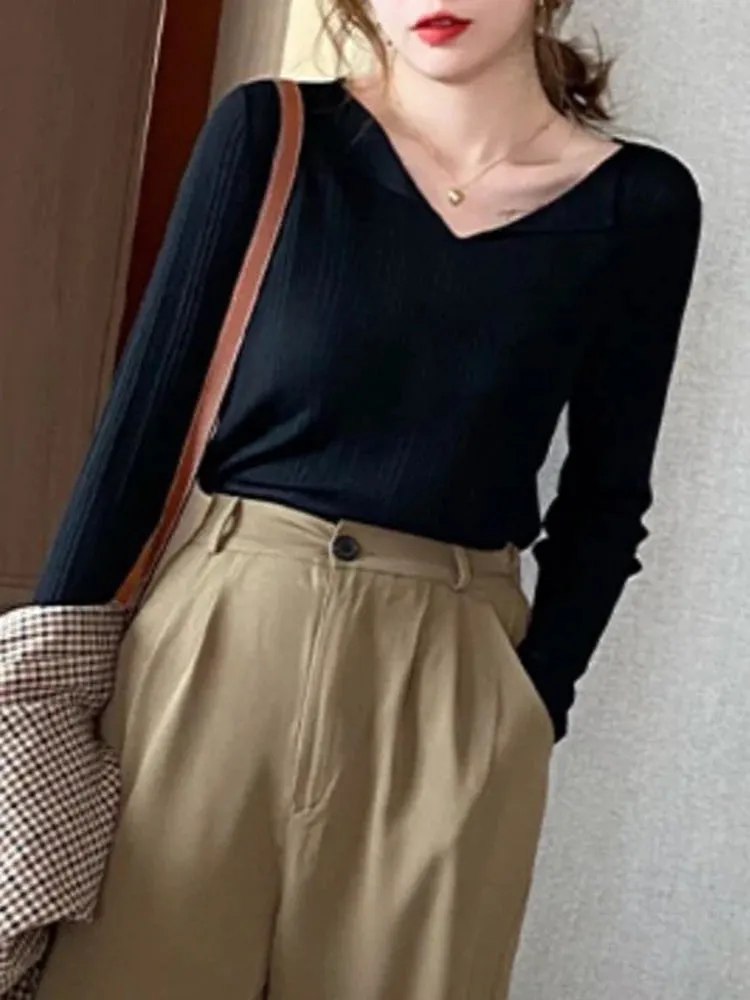 Ribbed V-neck Sweater
