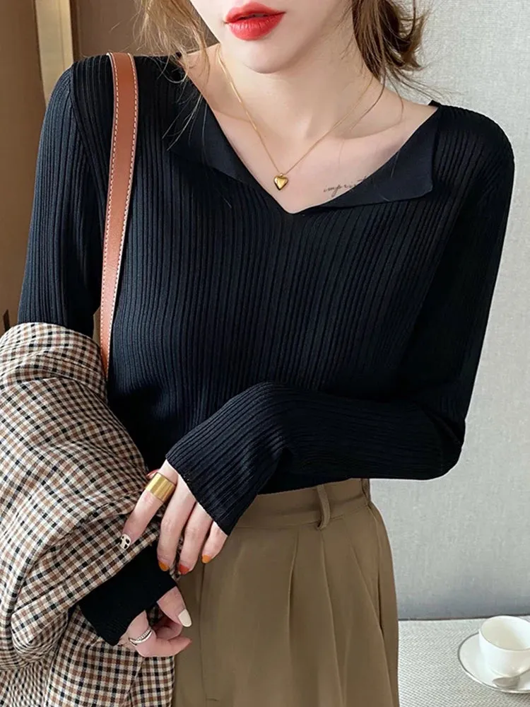 Ribbed V-neck Sweater