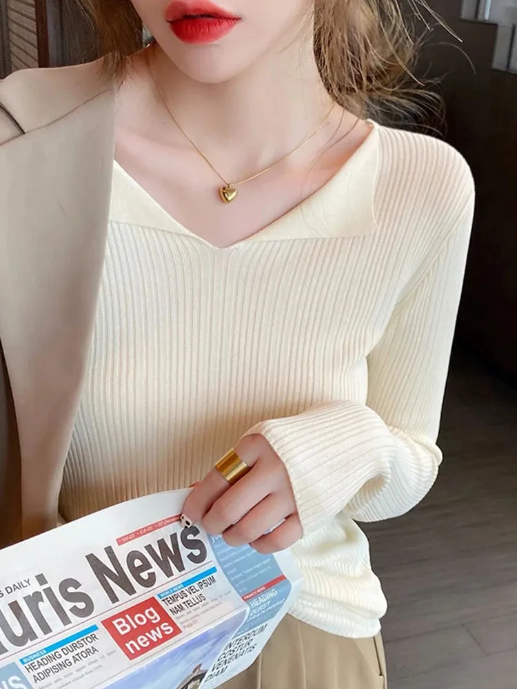 Ribbed V-neck Sweater