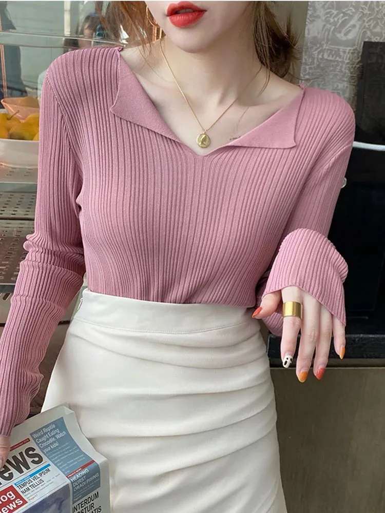 Ribbed V-neck Sweater