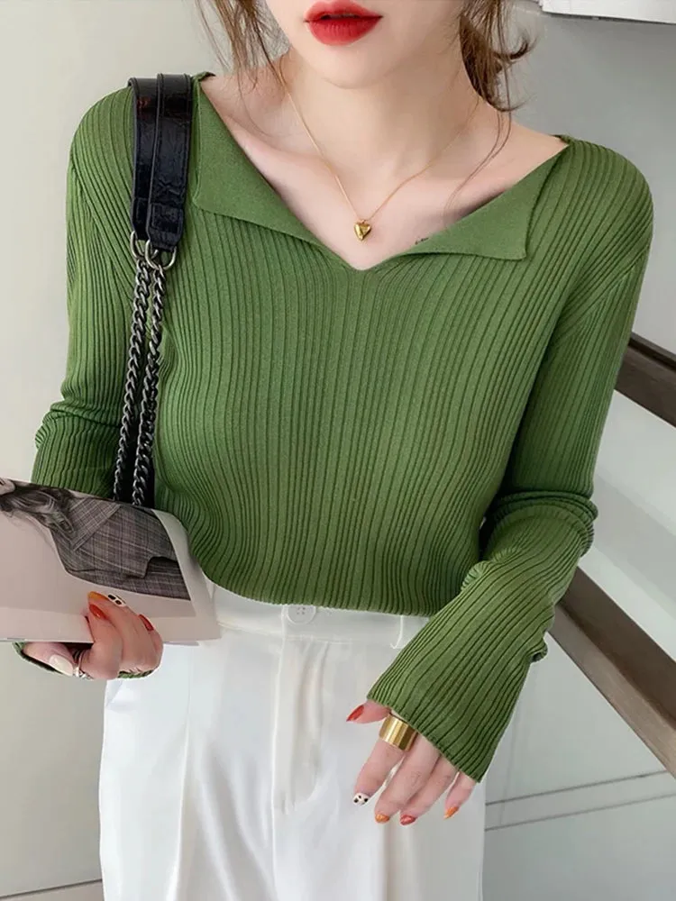 Ribbed V-neck Sweater