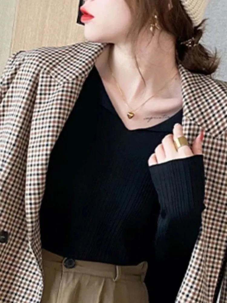 Ribbed V-neck Sweater