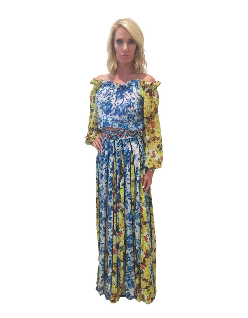 Rococo Sand Romantic Florals Off the Shoulder Top
