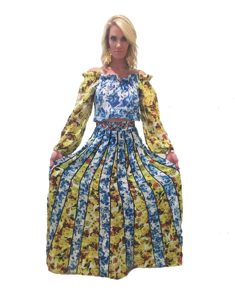 Rococo Sand Romantic Florals Off the Shoulder Top