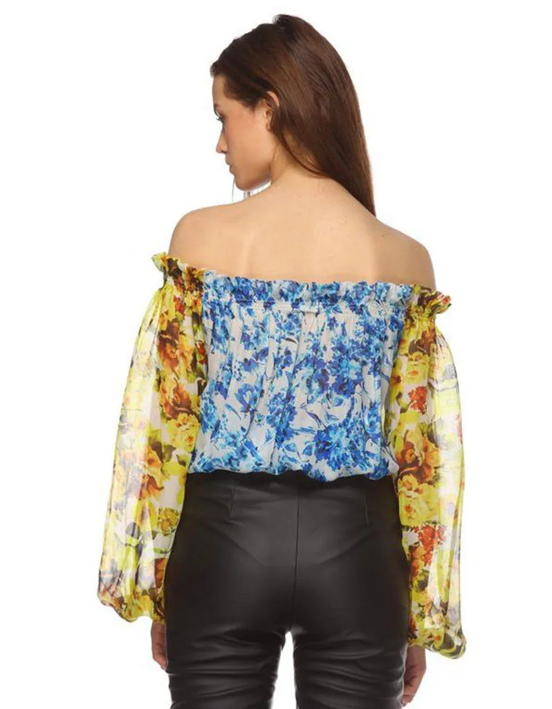 Rococo Sand Romantic Florals Off the Shoulder Top