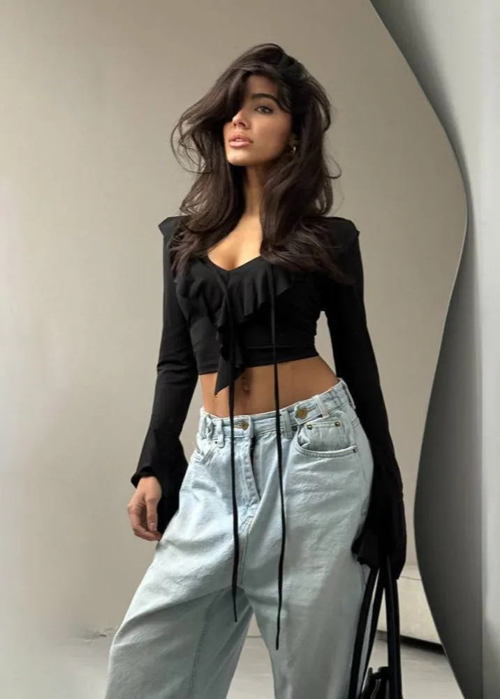 Roseleen | Ruffled Tie-Front Top