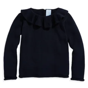 Ruffle Neck Pullover -- Navy