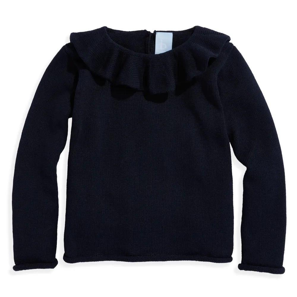 Ruffle Neck Pullover -- Navy