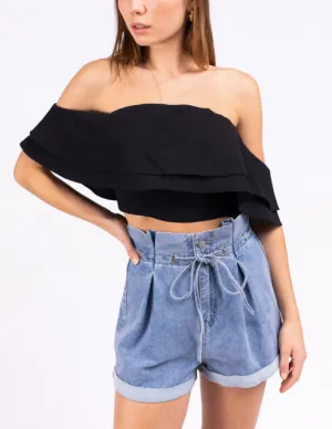 Ruffle Off The Shoulder Crop Top