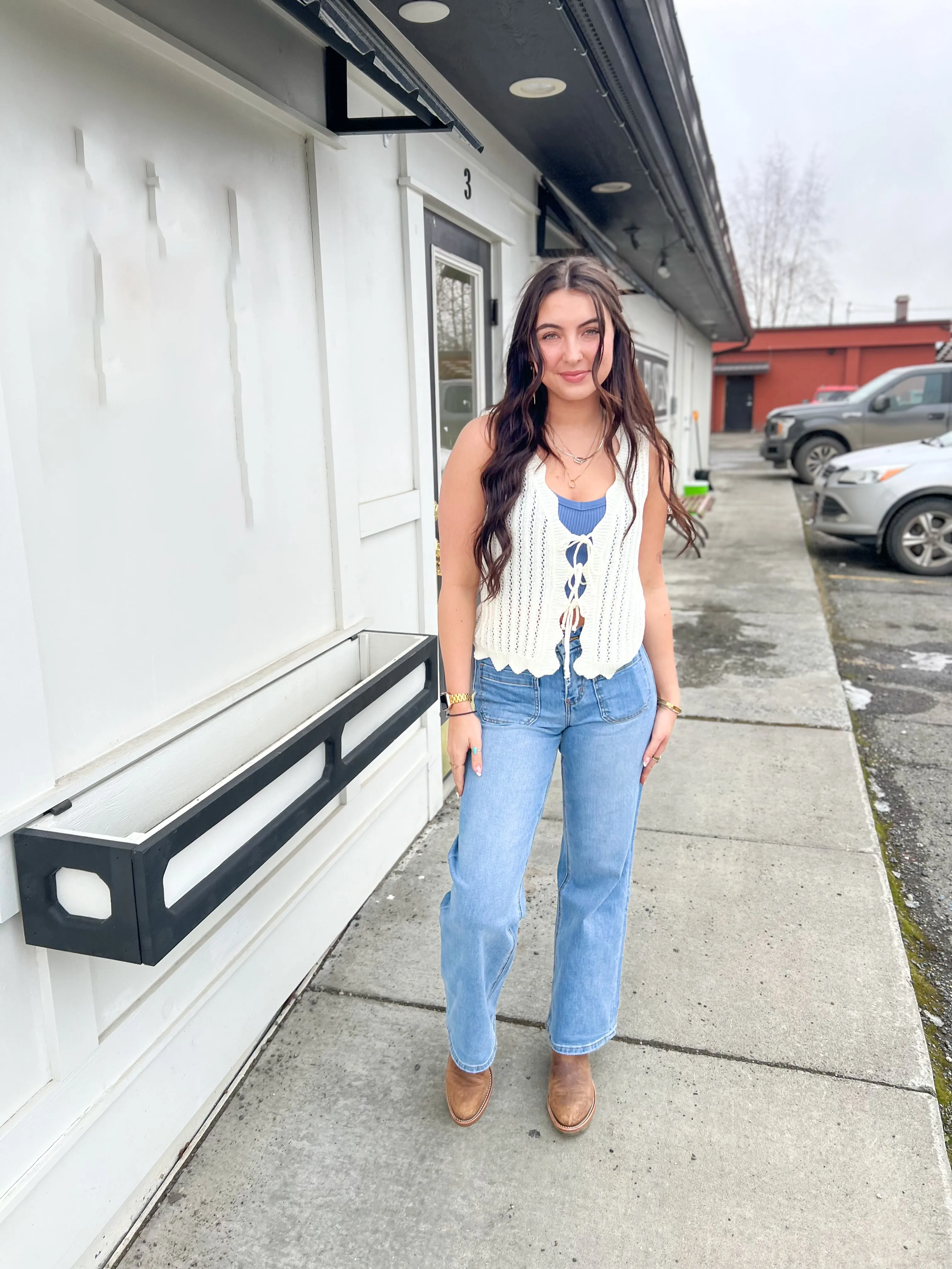 Sadie Scallop Front Tie Knit Vest