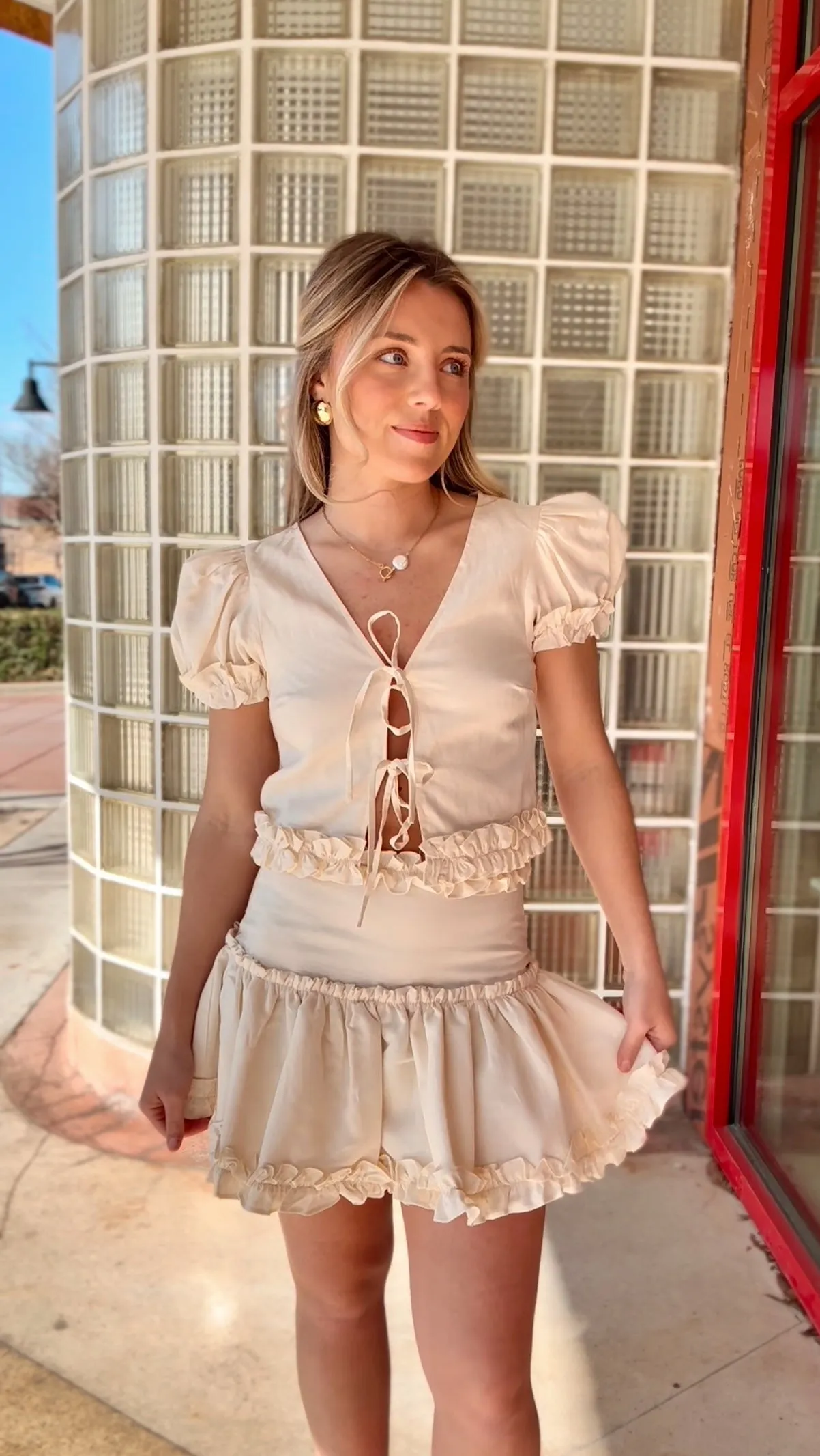 Sammie Front Tie Top- Cream