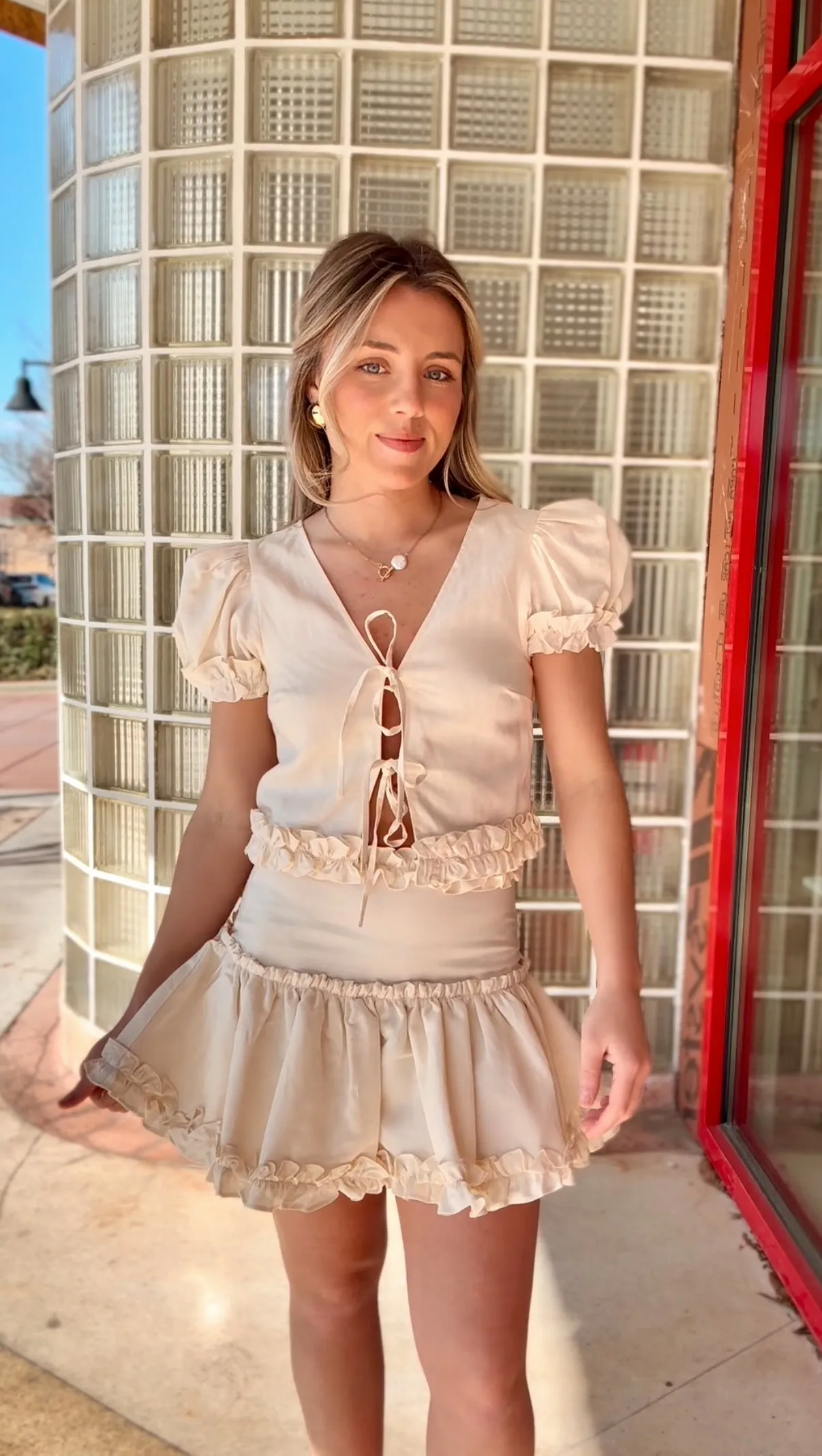 Sammie Front Tie Top- Cream