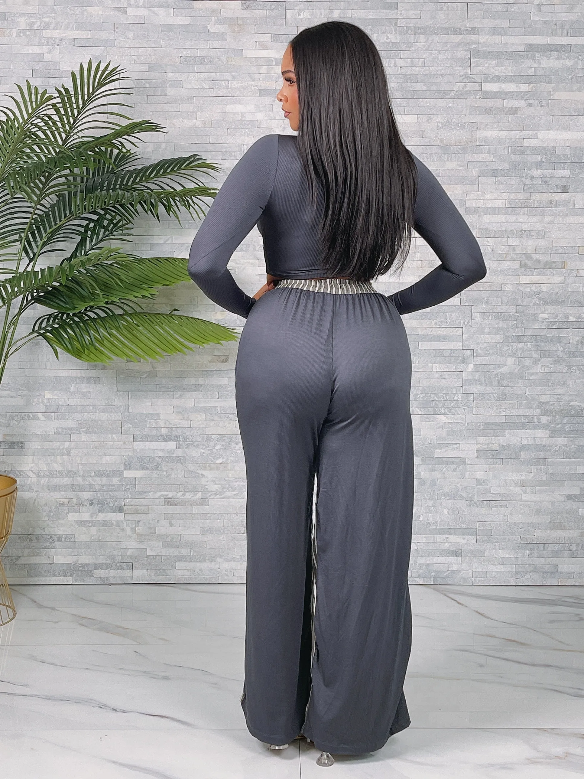 SAP2502XP - LS KNOTTED MID TOP&STRIPE LINEN PANTS SET(PLUS)
