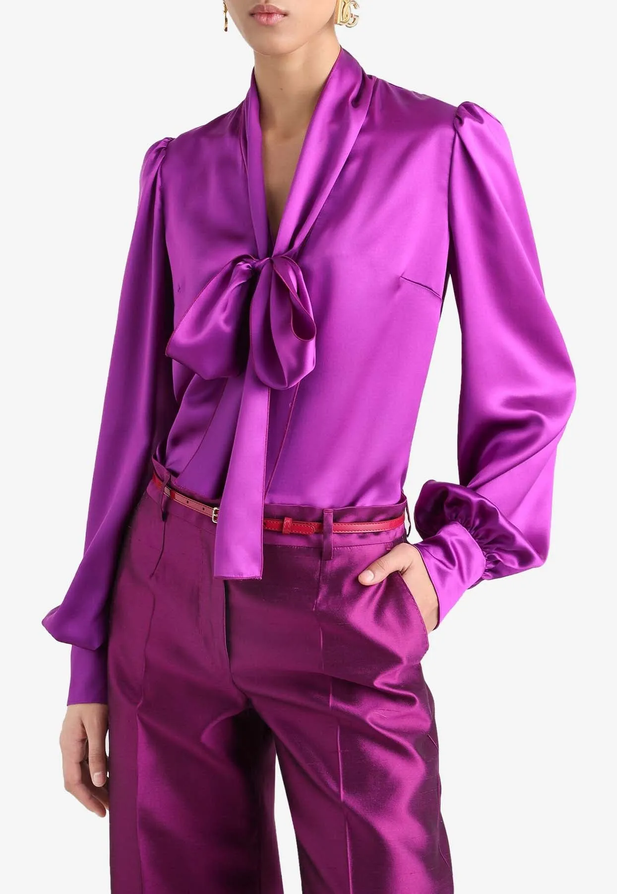 Satin Shirt with Front-Bow