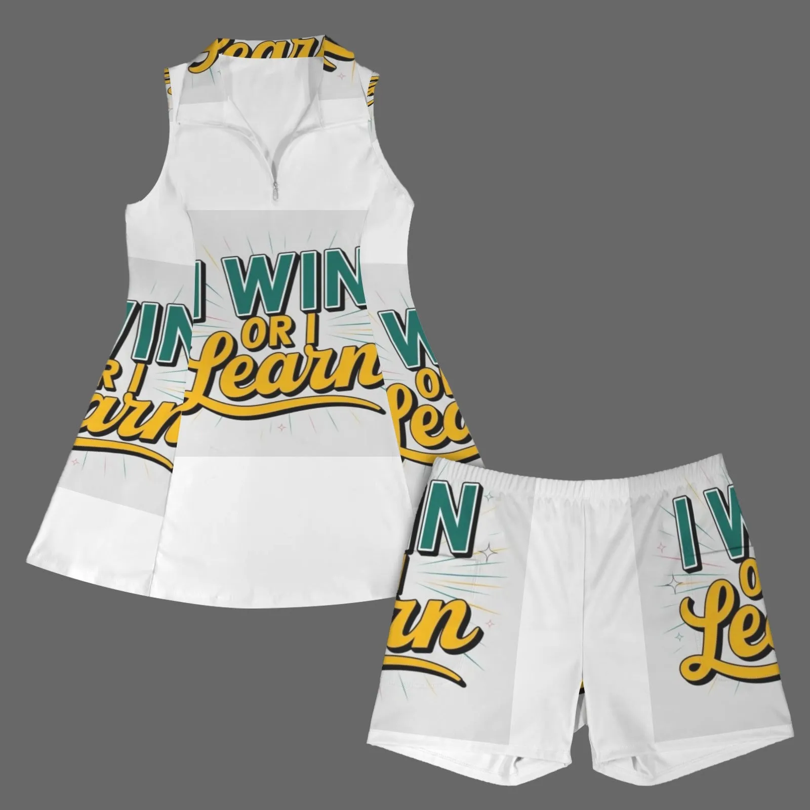 Separates Inner Shorts & Sleeveless Lapel Zipper Pocket Sport Dress