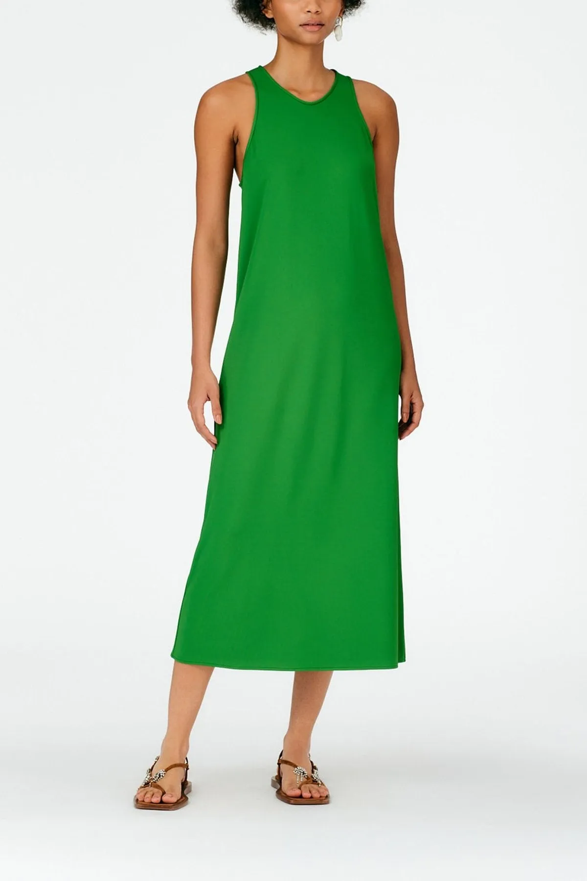 Serpentine Jersey Tank Dress in Leaf Green