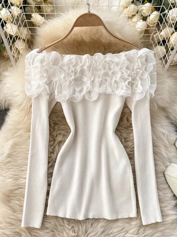 Sexy Women Slash Neck Off Shoulder Knitted Tops