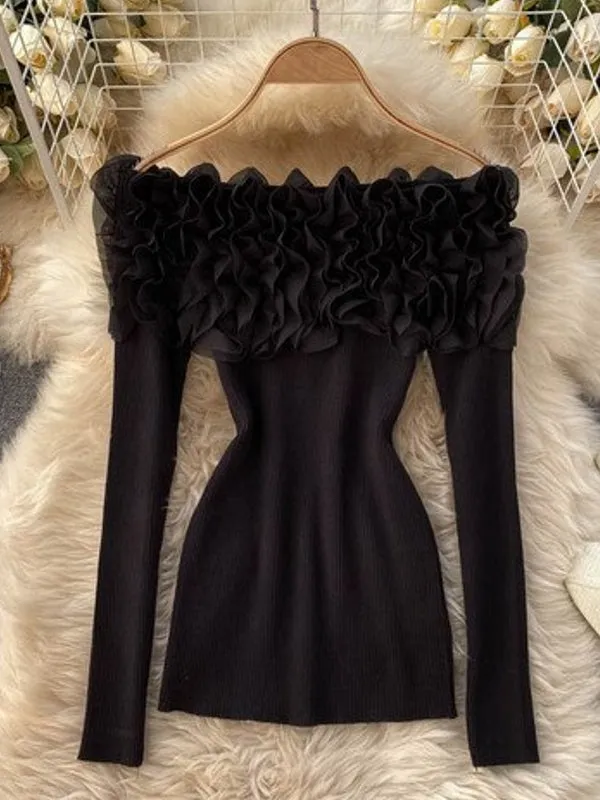 Sexy Women Slash Neck Off Shoulder Knitted Tops