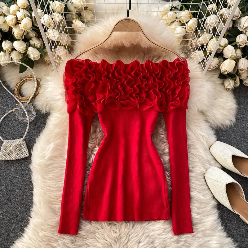 Sexy Women Slash Neck Off Shoulder Knitted Tops