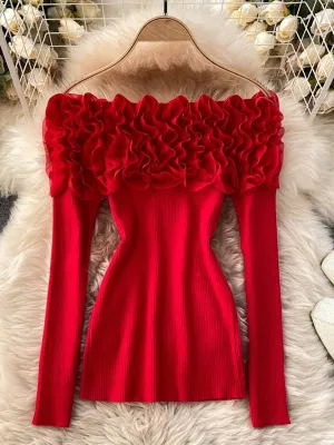 Sexy Women Slash Neck Off Shoulder Knitted Tops
