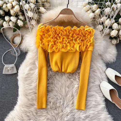Sexy Women Slash Neck Off Shoulder Knitted Tops