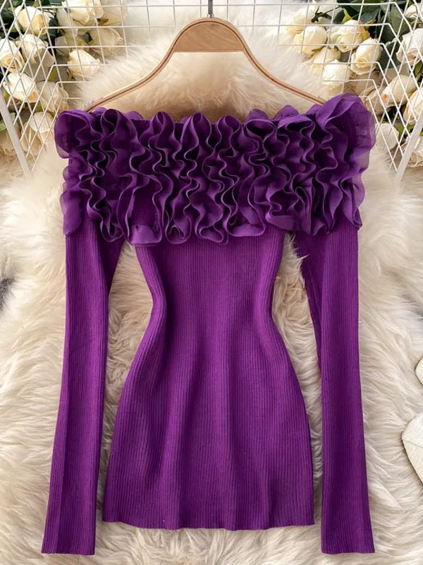 Sexy Women Slash Neck Off Shoulder Knitted Tops