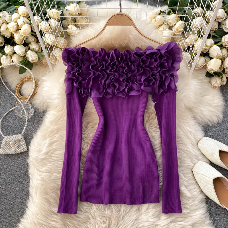 Sexy Women Slash Neck Off Shoulder Knitted Tops