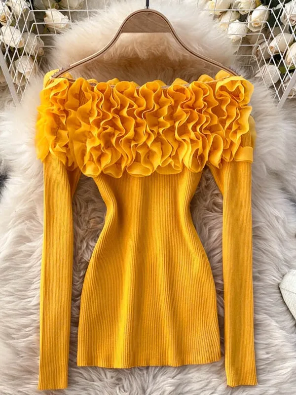 Sexy Women Slash Neck Off Shoulder Knitted Tops
