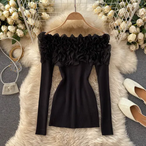 Sexy Women Slash Neck Off Shoulder Knitted Tops