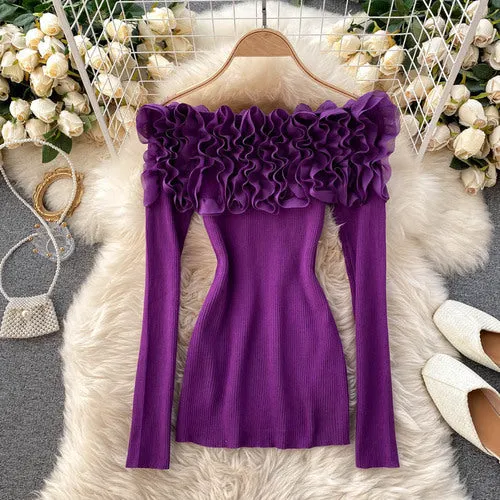 Sexy Women Slash Neck Off Shoulder Knitted Tops