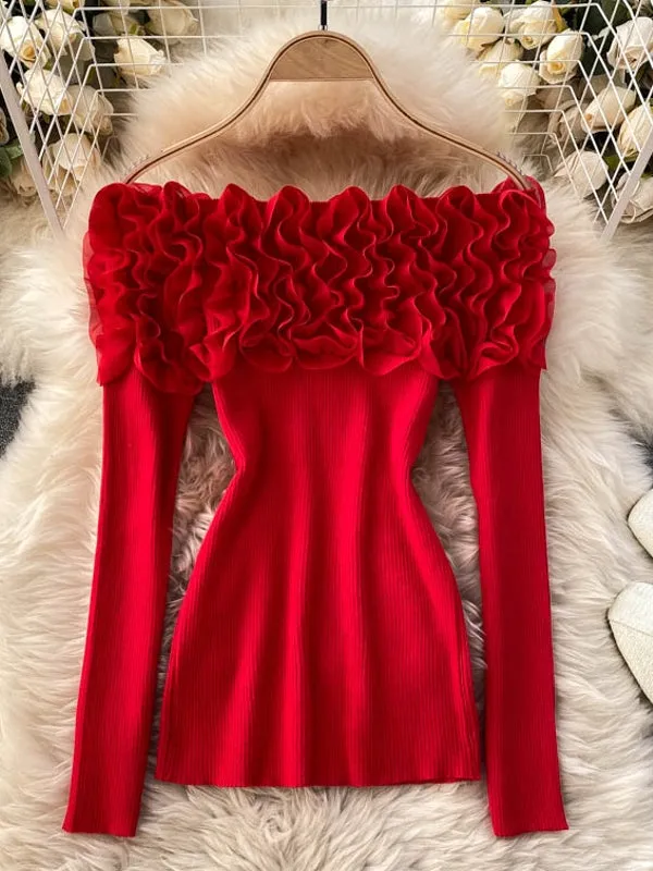 Sexy Women Slash Neck Off Shoulder Knitted Tops