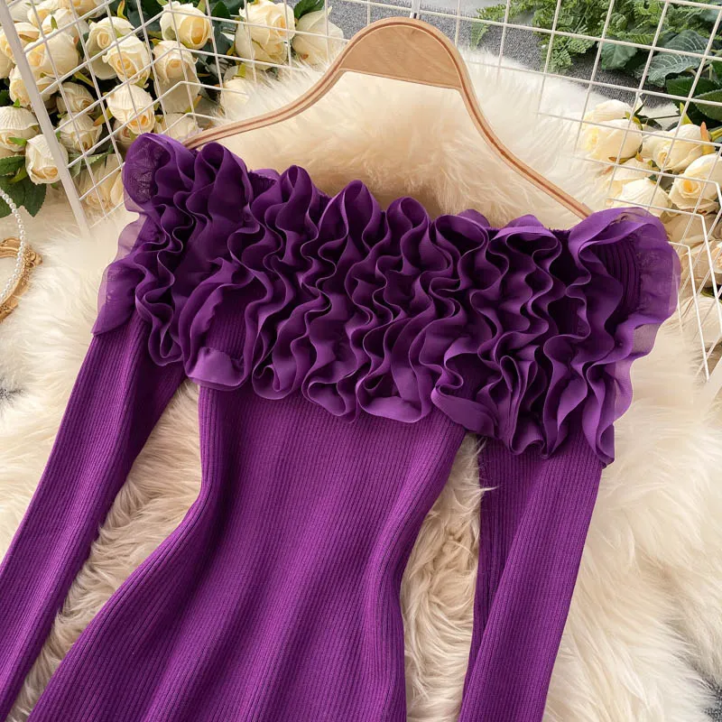 Sexy Women Slash Neck Off Shoulder Knitted Tops