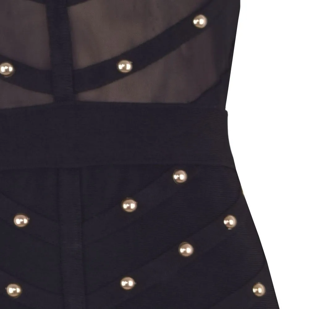 Sexy women's beaded mesh sleeveless knee length