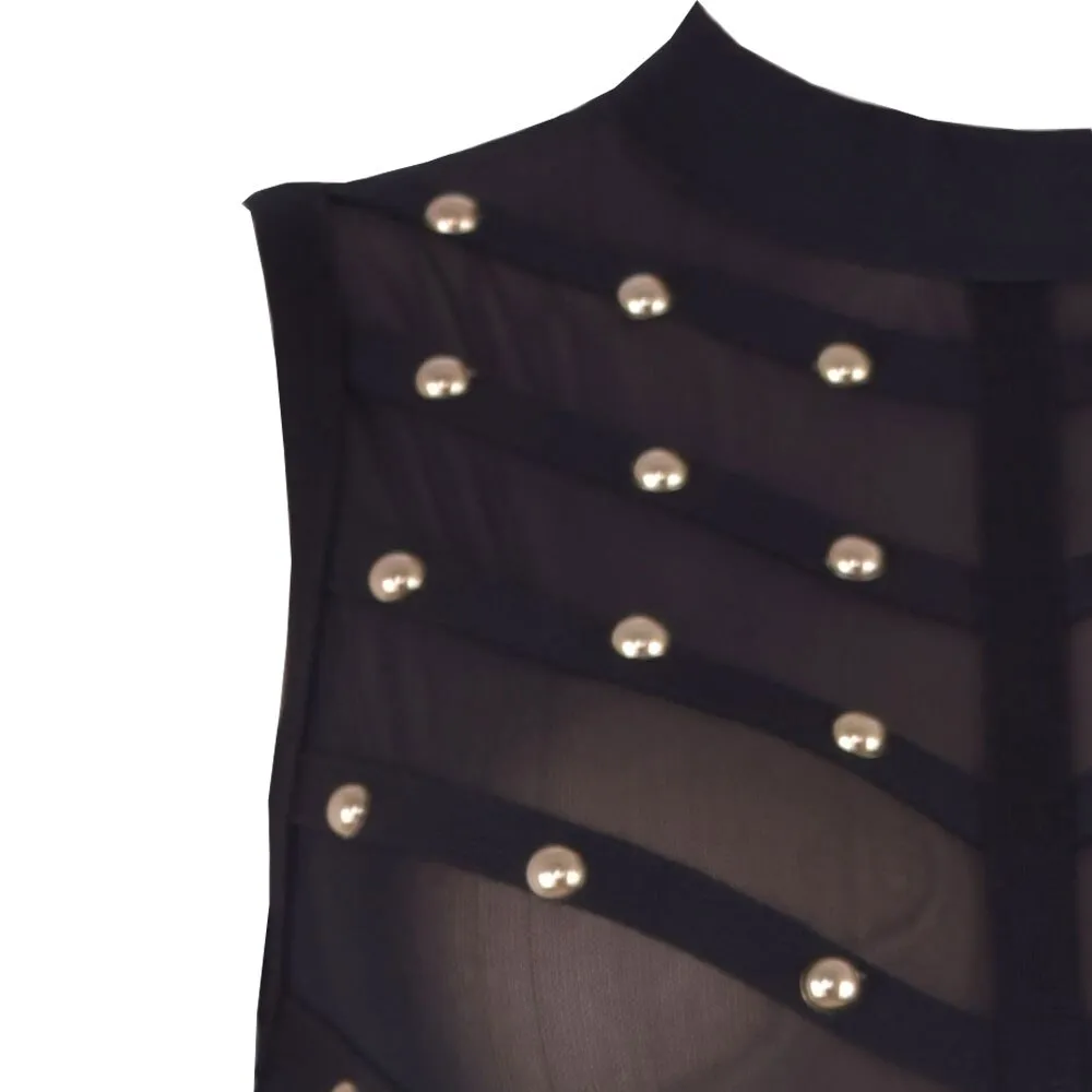 Sexy women's beaded mesh sleeveless knee length