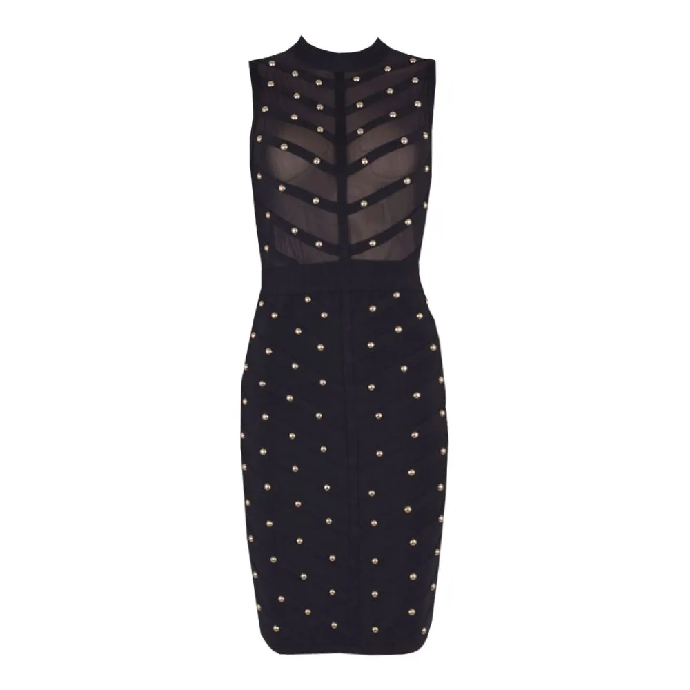 Sexy women's beaded mesh sleeveless knee length