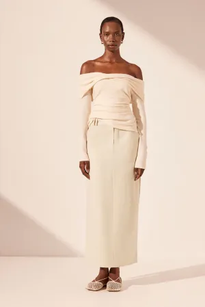 SHONA JOY Beau Off Shoulder Twist Front Top - Macadamia