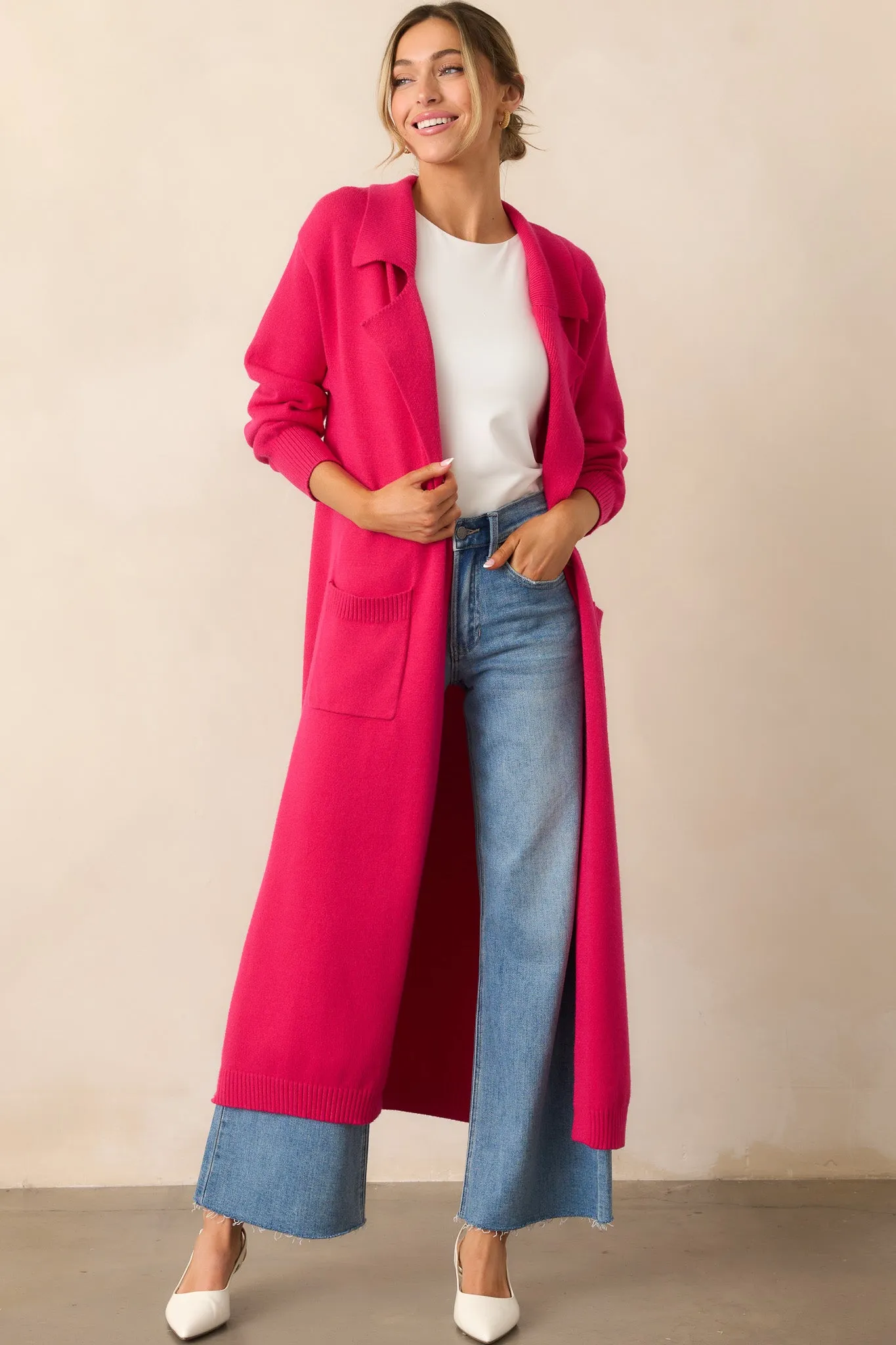 Shopping Around Hot Pink Longline Cardigan