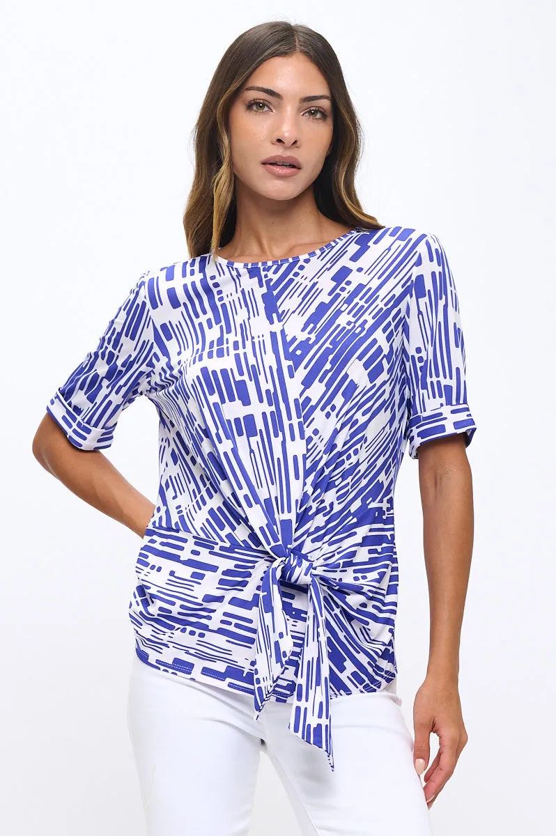 SHORT SLEEVE SCOOP NECK SIDE TIE FRONT