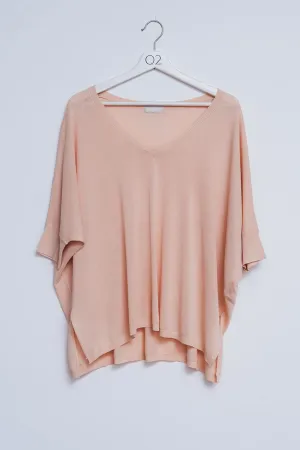 Short sleeve sweater in v neck in beige
