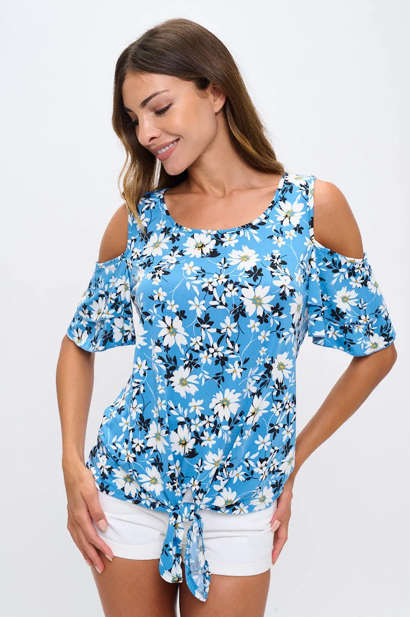 SHORT SLEEVE TIE FRONT COLD SHOULDER