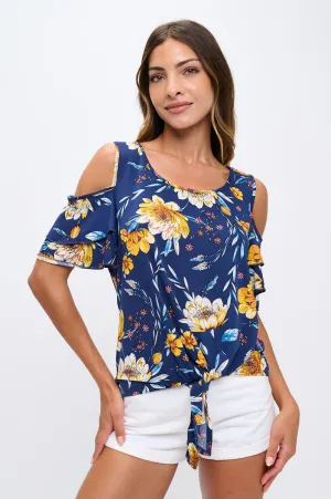 SHORT SLEEVE TIE FRONT COLD SHOULDER