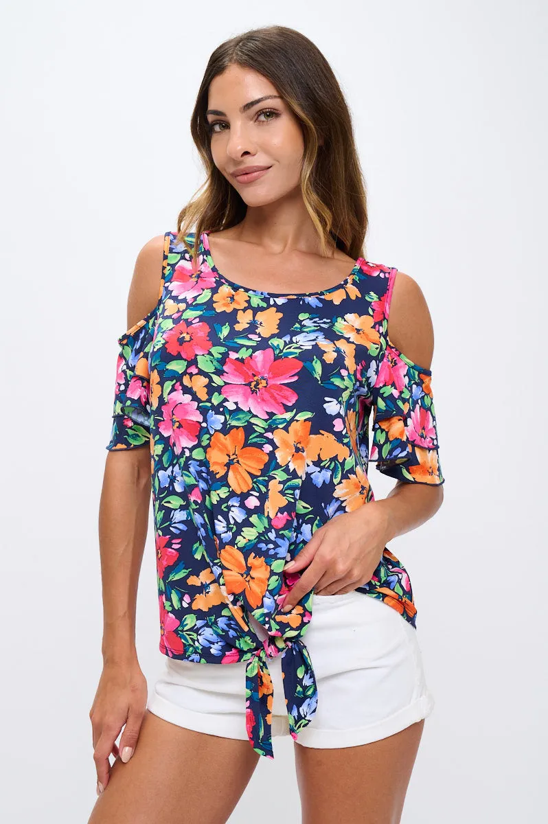 SHORT SLEEVE TIE FRONT COLD SHOULDER