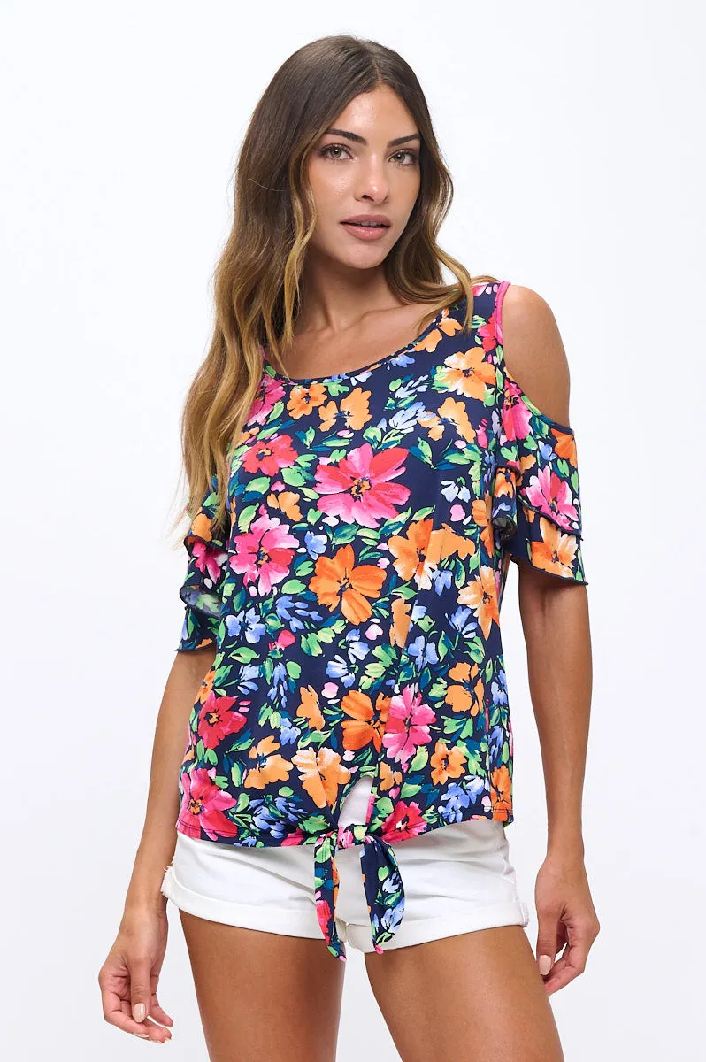 SHORT SLEEVE TIE FRONT COLD SHOULDER