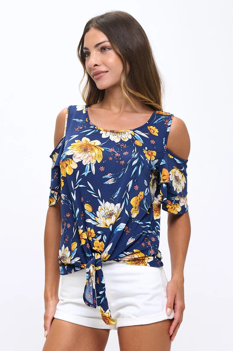 SHORT SLEEVE TIE FRONT COLD SHOULDER