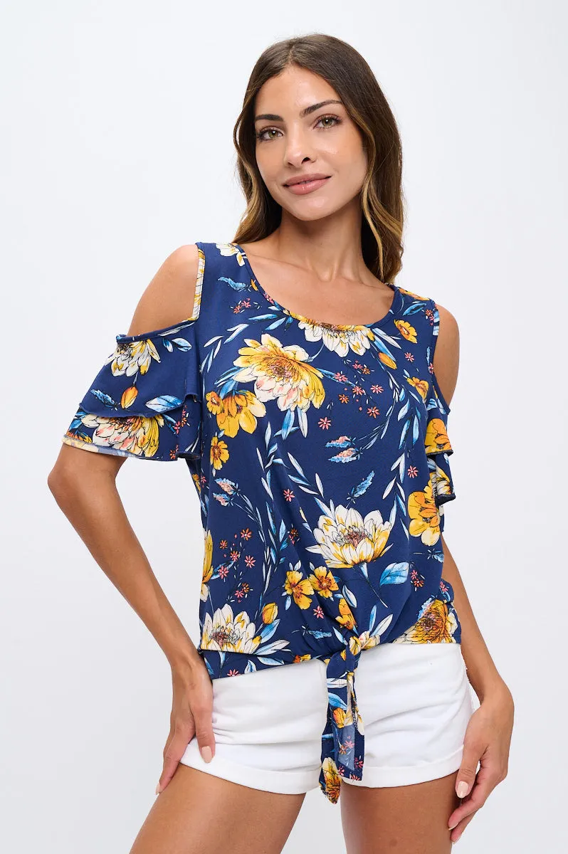 SHORT SLEEVE TIE FRONT COLD SHOULDER